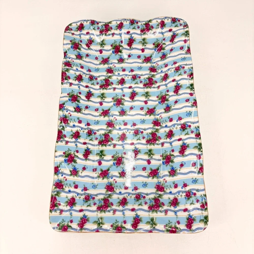 Vintage Cottagecore Floral Serving Tray Scalloped‎ Rose Shabby Chic Decor 12